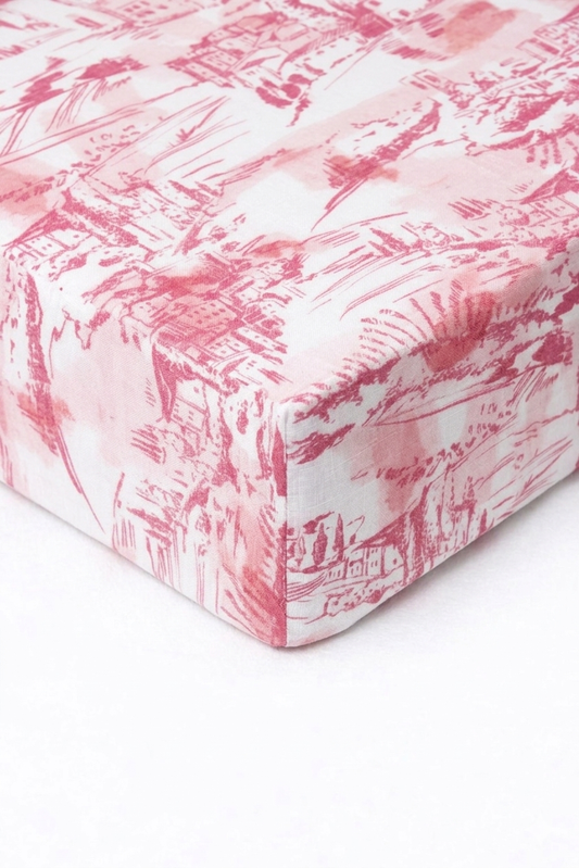 Pink Toile Crib Sheet