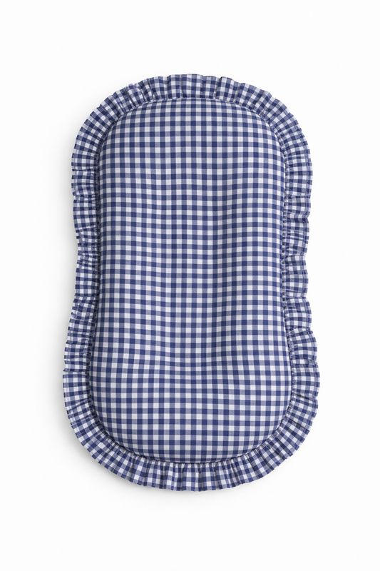 Navy Blue Gingham Ruffle Baby Lounger Cover